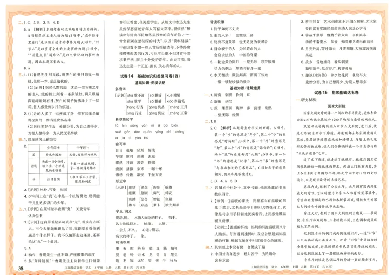 25秋语文人教版6上_2025秋《王朝霞活页卷》语文1-6