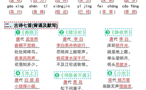 3.9新版一年级语文下册全册重点知识总结_一年级上下册资料_小学一年级学习资料-25年更新版_1-02、小学一年级语文下册_3-6-2-1、复习、知识点、归纳汇总_部编（人教）版