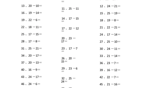 25以内减法第91~100篇_小学数学口算竖式脱式计算应用题一二三四五六年级上下册电_小学数学口算题库电子版（1-6）_小学数学口算一年级_口算题适合1年级(含答案）