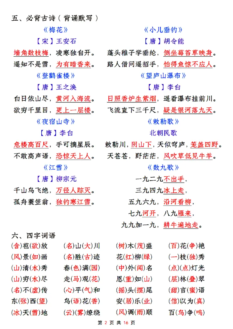 24年二上语文全册高频考点汇总（课文、古诗、名言、词汇）_二年级上下册资料_二年级下册小红书同款资料_二下语文