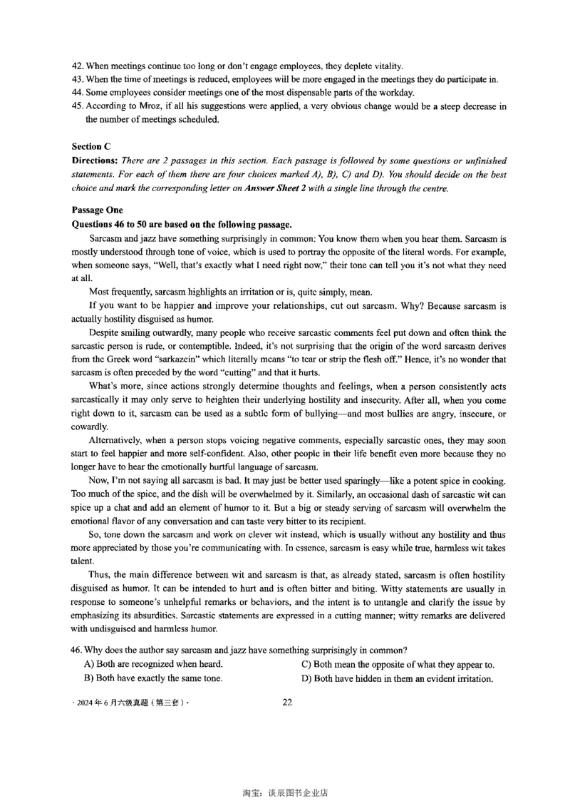 2024年6月六级第三套原题_大学英语四级+六级_六级真题_六级真题_2024年06月CET6题+解+音频_2024年6月六级真题-原题_扫描版（打印推荐）