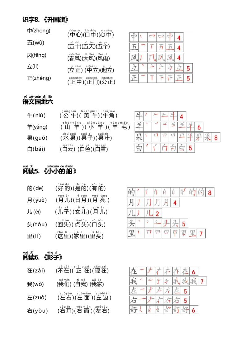 24秋新版一上语文课课贴（生字笔顺、拼音、组词）(2)_一年级上下册资料_一年级上册小红书同款资料_一年级上册资料