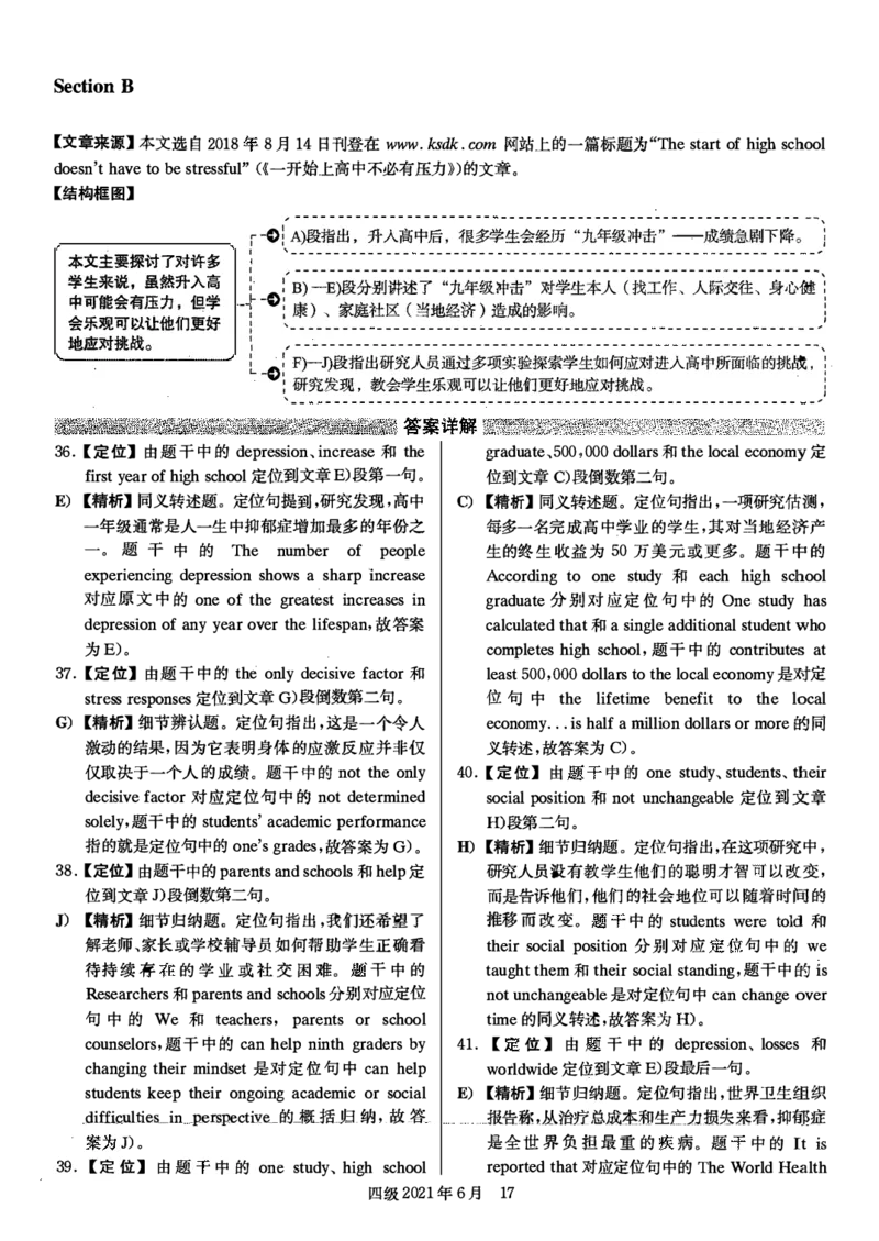 2021年6月英语四级解析第一套_大学英语四级+六级_四级真题_四级真题_2021年06月CET4题+解+音频_03、答案解析