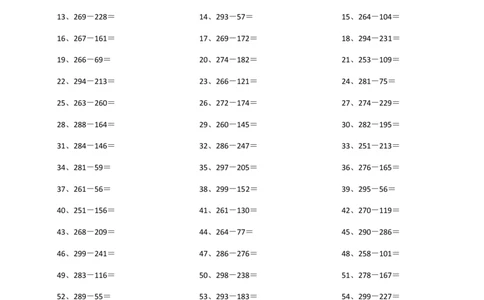 300以内整数减法第1-10篇_小学数学口算竖式脱式计算应用题一二三四五六年级上下册电_小学数学口算题库电子版（1-6）_小学数学口算二年级_口算题适合2年级