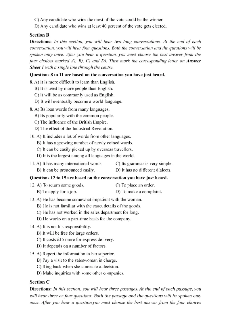 2015年12月四级真题第2套可复制可搜索_大学英语四级+六级_四级真题_四级真题_1990年-2018年真题资料合集_2015年12月CET4题+解+音频_01、真题PDF版（推荐使用）❤