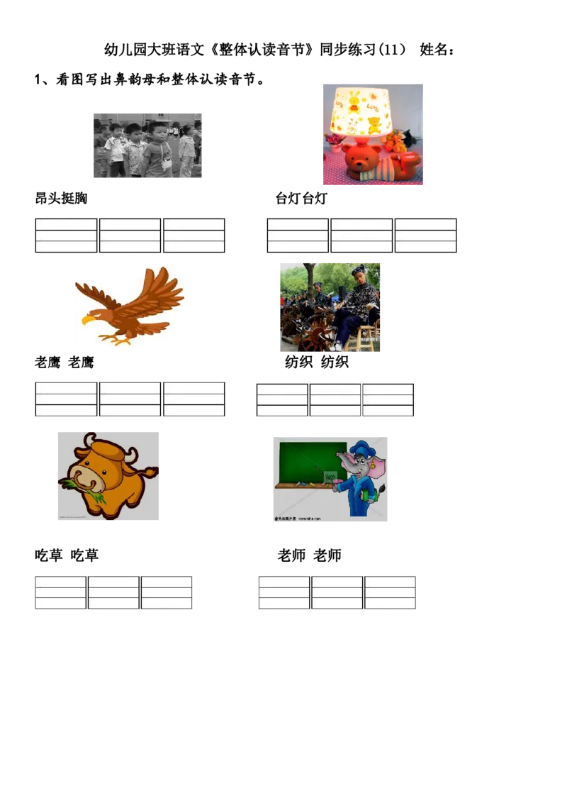 幼儿园大班拼音练习题_拼音专项