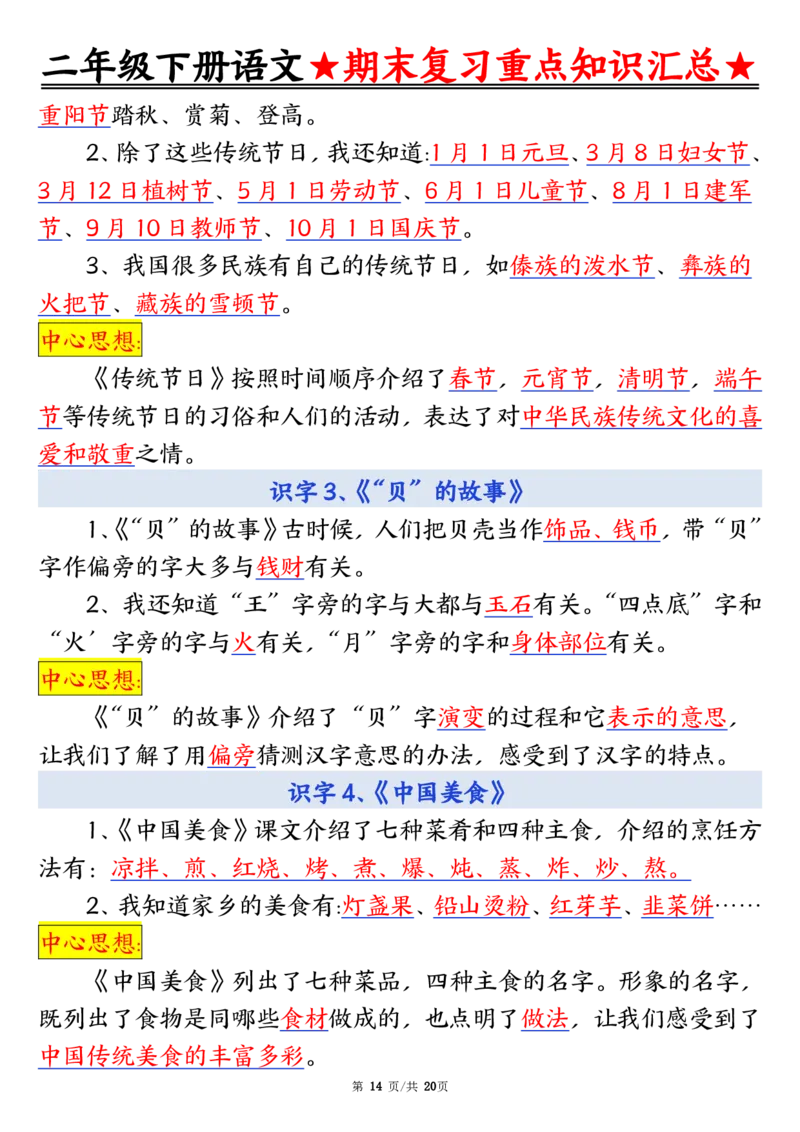 2141二下丨语文期末重点知识汇总01_二年级上下册资料_二年级下册小红书同款资料_二下语文_二下语文