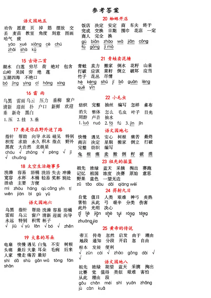2096二下语文每日词语默写单1-8单元-含答案_二年级上下册资料_二年级下册小红书同款资料_二下语文_二下语文