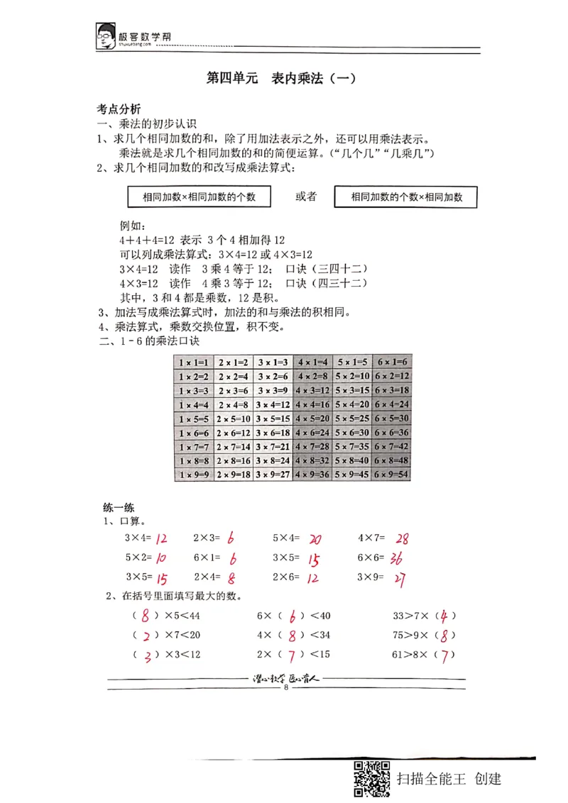 2020年人教版二年级秋季复习指南定稿答案_二年级上下册资料_小学二年级学习资料-25年更新版_2-03、小学二年级数学上册_2-3-1、复习、知识点、归纳汇总_人教版
