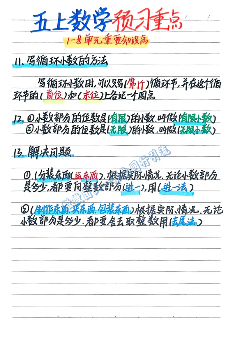 五上数学预习重点（分享版）_小学全网线上同款资料_26号文件5上6上数学