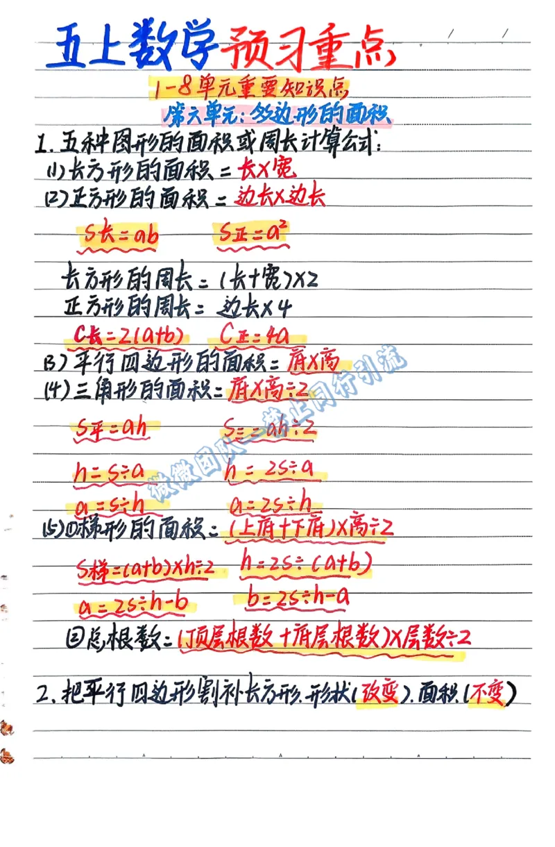 五上数学预习重点（分享版）_小学全网线上同款资料_26号文件5上6上数学