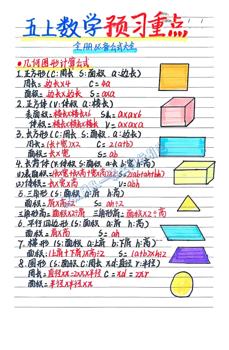 五上数学预习重点（分享版）_小学全网线上同款资料_26号文件5上6上数学
