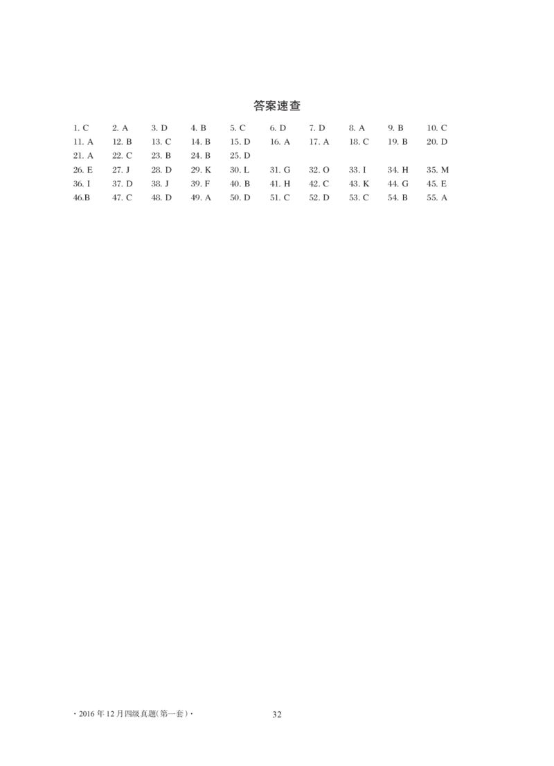 2016年12月大学英语4级解析（卷1）_大学英语四级+六级_四级真题_四级真题_1990年-2018年真题资料合集_2016年12月CET4题+解+音频_03、答案解析