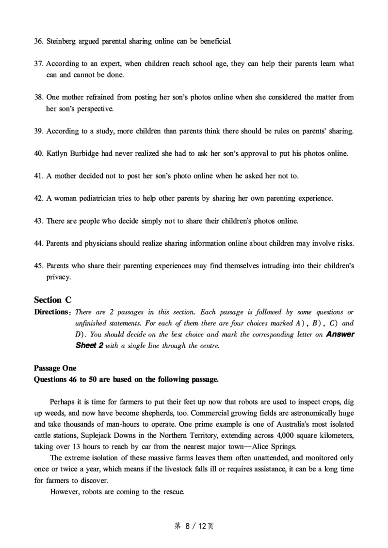 2018.12六级真题第1套可复制可搜索，打印首选_大学英语四级+六级_六级真题_六级真题_1990年-2018年真题资料合集_2018年12月CET6题+解+音频_01、真题PDF版（推荐打印）❤