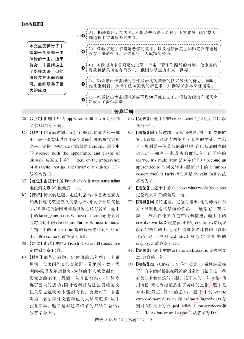 2018年12月四级解析第2套_大学英语四级+六级_四级真题_四级真题_1990年-2018年真题资料合集_2018年12月CET4题+解+音频_03、答案解析