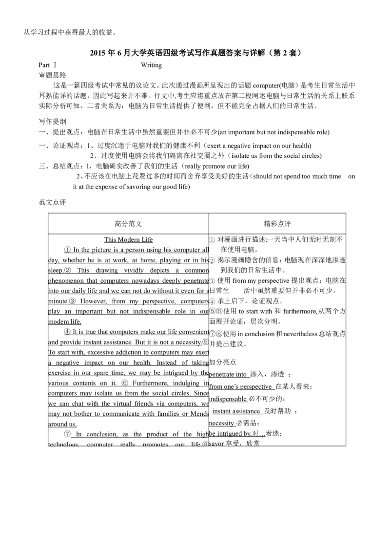 2010-2015年四级写作答案解析_大学英语四级+六级_四级真题_专项_四级写作专项