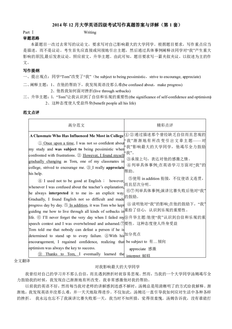 2010-2015年四级写作答案解析_大学英语四级+六级_四级真题_专项_四级写作专项