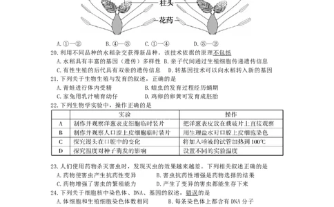 2021年福建省中考生物真题（空白卷）_福建中考1_6.福建中考生物（2017-2025）