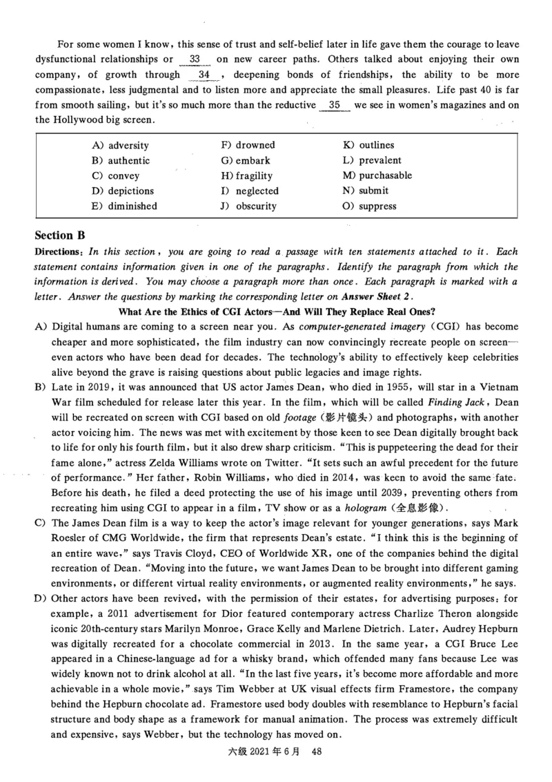 2021.06六级真题第3套_大学英语四级+六级_六级真题_六级真题_2021年06月CET6题+解+音频_01、真题PDF版（推荐打印）❤