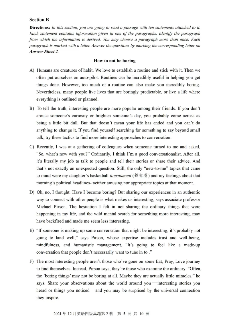 2021.12四级真题第2套可复制可搜索，打印首选_大学英语四级+六级_四级真题_四级真题_2021年12月CET4题+解+音频_01、真题PDF版（推荐打印）❤