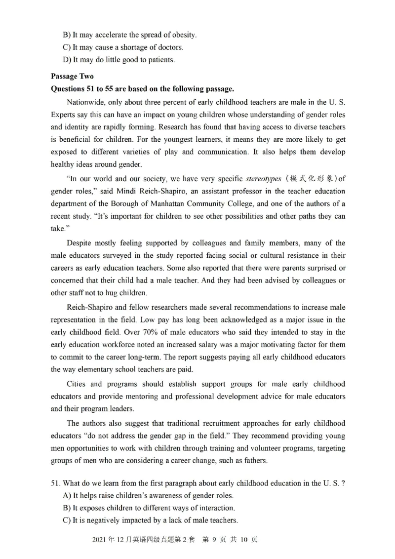 2021.12四级真题第2套可复制可搜索，打印首选_大学英语四级+六级_四级真题_四级真题_2021年12月CET4题+解+音频_01、真题PDF版（推荐打印）❤