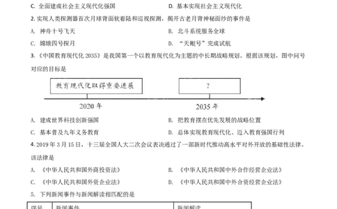 2019年福建省中考道德与法治真题（空白卷）_福建中考1_9.福建中考政治（2017-2025）