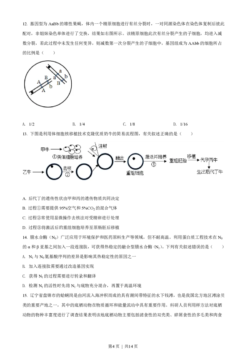 2021年高考生物试卷（辽宁）（空白卷）_生物历年高考真题_新&middot;PDF版2008-2025&middot;高考生物真题_生物（按年份分类）2008-2025_2021&middot;高考生物真题