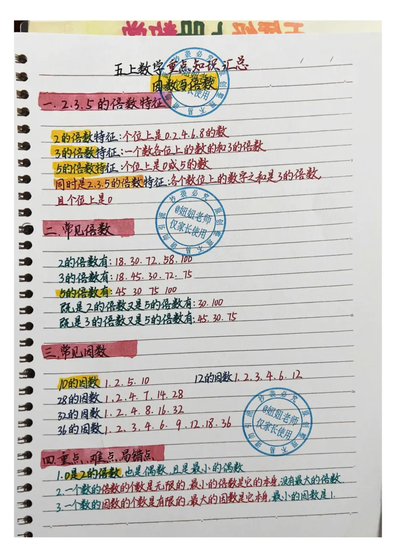 五年级上册数学手写笔记_小学全网线上同款资料_11号_五年级手写笔记&darr;