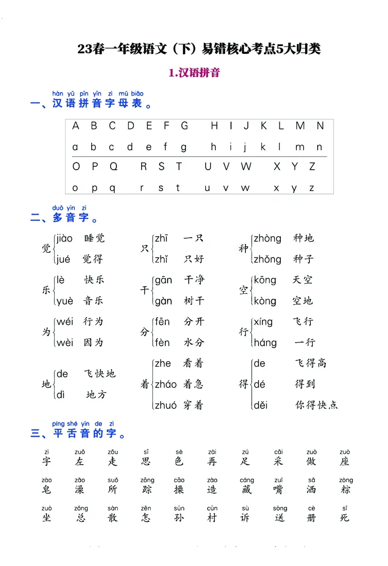 5.21易错核心考点(4)_一年级上下册资料_小学一年级学习资料-25年更新版_1-02、小学一年级语文下册_3-6-2-1、复习、知识点、归纳汇总_部编（人教）版_精品总结类资料（背读类）