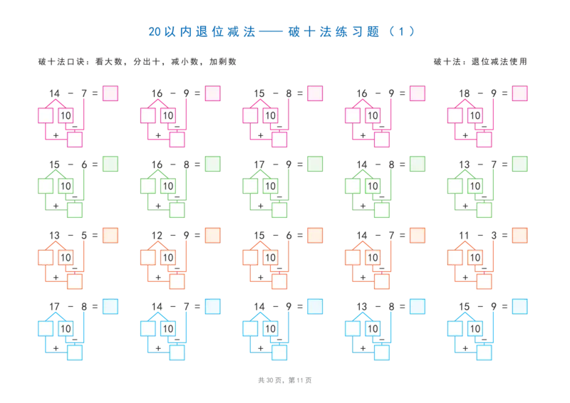 40320以内加减法之凑十法、破十法、平十法图解练习题_一年级上下册资料_一年级下册小红书同款资料_一下语文_一年级下册免费资料库_一年级下册免费资料库