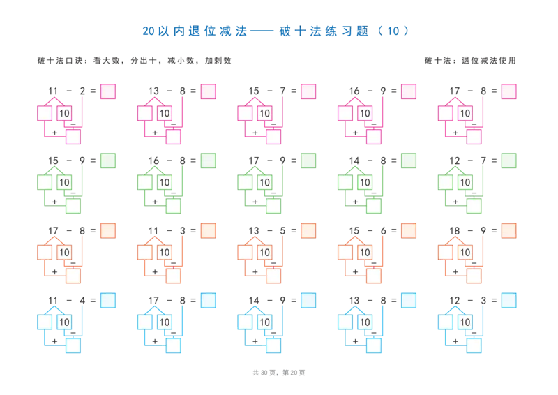 40320以内加减法之凑十法、破十法、平十法图解练习题_一年级上下册资料_一年级下册小红书同款资料_一下语文_一年级下册免费资料库_一年级下册免费资料库