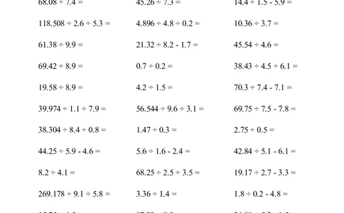 ▲口算题（小数除法）连打版_小学数学口算计算速算练习1（1-6）题目类型全_五年级_口算5年级上册11000题_5上口算题（小数除法）3000题
