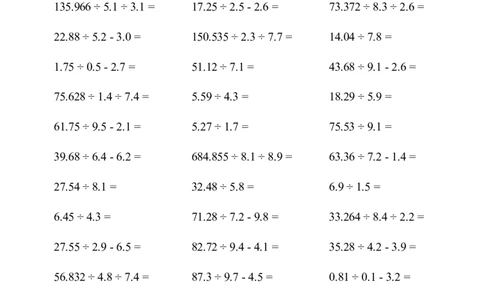 ▲口算题（小数除法）连打版_小学数学口算计算速算练习1（1-6）题目类型全_五年级_口算5年级上册11000题_5上口算题（小数除法）3000题