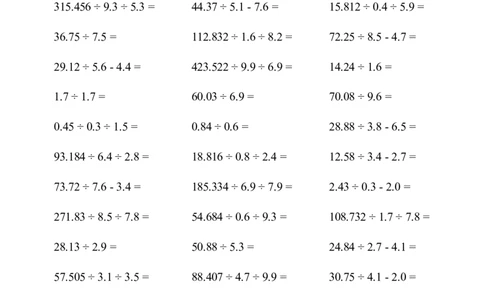 ▲口算题（小数除法）连打版_小学数学口算计算速算练习1（1-6）题目类型全_五年级_口算5年级上册11000题_5上口算题（小数除法）3000题