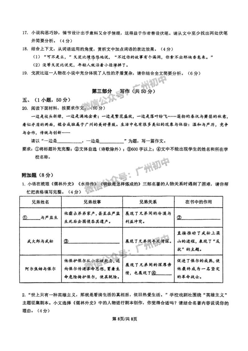 2025海珠外国语实验中学中考二模语文试题_广州九上月考+期中+期末+一模二模+中考真题_2025中考二模