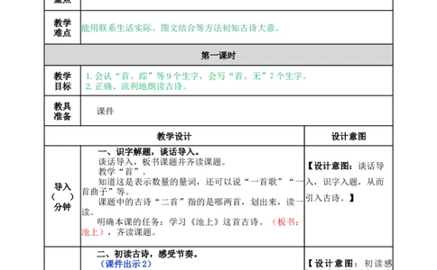 12古诗二首-教案_一年级语文下册（统编版）_老课标资料_教案反思+导学案_表格式_5版表格式教案