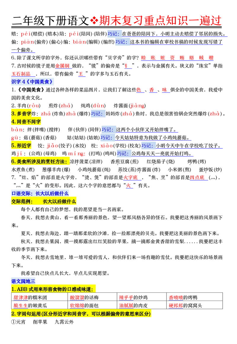 6.8期末复习重点知识一遍过二下语文_二年级上下册资料_二年级下册小红书同款资料_二下语文_二下语文