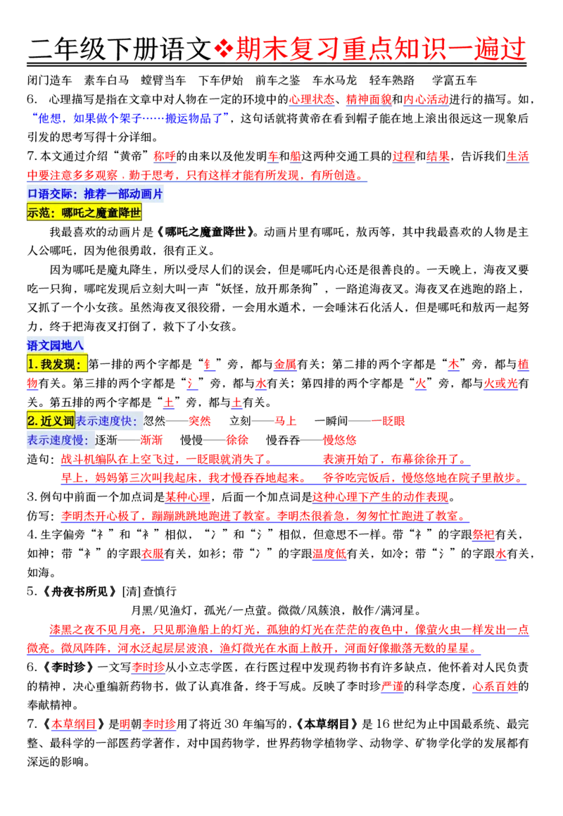 6.8期末复习重点知识一遍过二下语文_二年级上下册资料_二年级下册小红书同款资料_二下语文_二下语文