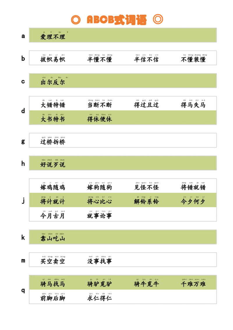 ABCB式词语_一年级上下册资料_小学一年级学习资料-25年更新版_1-02、小学一年级语文下册_3-6-2-1、复习、知识点、归纳汇总_部编（人教）版_精品总结类资料（背读类）