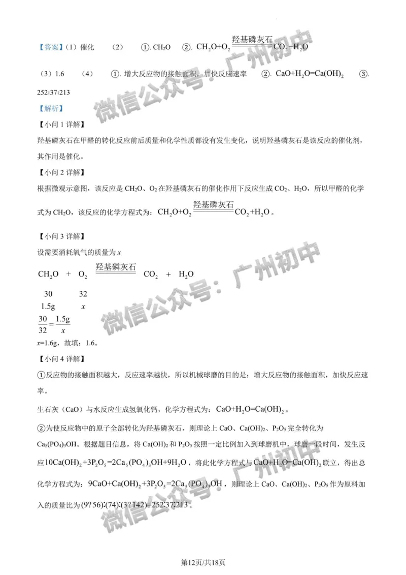2024广州中考化学试题答案解析_广州九上月考+期中+期末+一模二模+中考真题_广州中考真题23-25_2024年