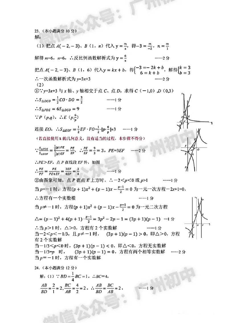 2024海珠区中考一模数学试题答案解析_广州九上月考+期中+期末+一模二模+中考真题_广州2024年中考一模_海珠区