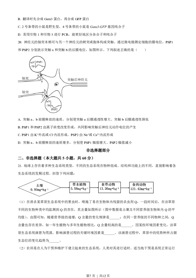 2023年高考生物试卷（浙江）6月（空白卷）_生物历年高考真题_新&middot;PDF版2008-2025&middot;高考生物真题_生物（按年份分类）2008-2025_2023&middot;高考生物真题