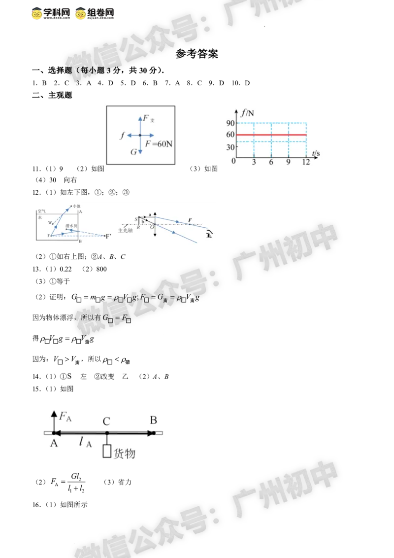 2024海珠区中考一模物理试题答案解析_广州九上月考+期中+期末+一模二模+中考真题_广州2024年中考一模_海珠区