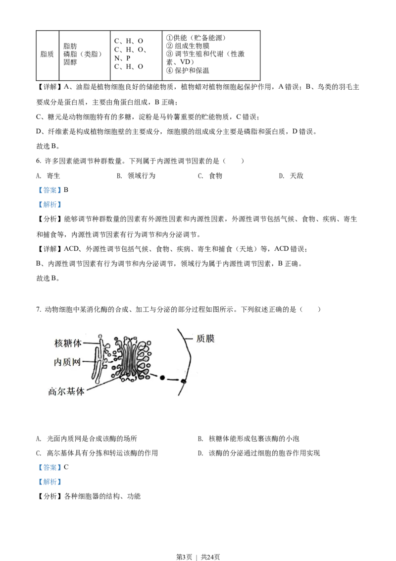 2022年高考生物试卷（浙江）（6月）（解析卷）_生物历年高考真题_新&middot;Word版2008-2025&middot;高考生物真题_生物（按试卷类型分类）2008-2025_自主命题卷&middot;生物（2008-2025）