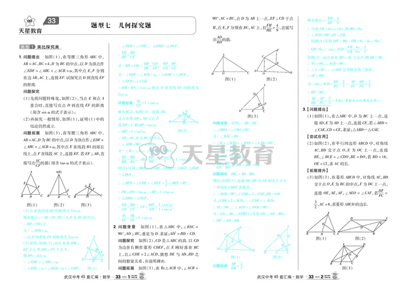 2025《中考数学45套》武汉题型专练答案_45套中招_2025《中考数学45套》武汉