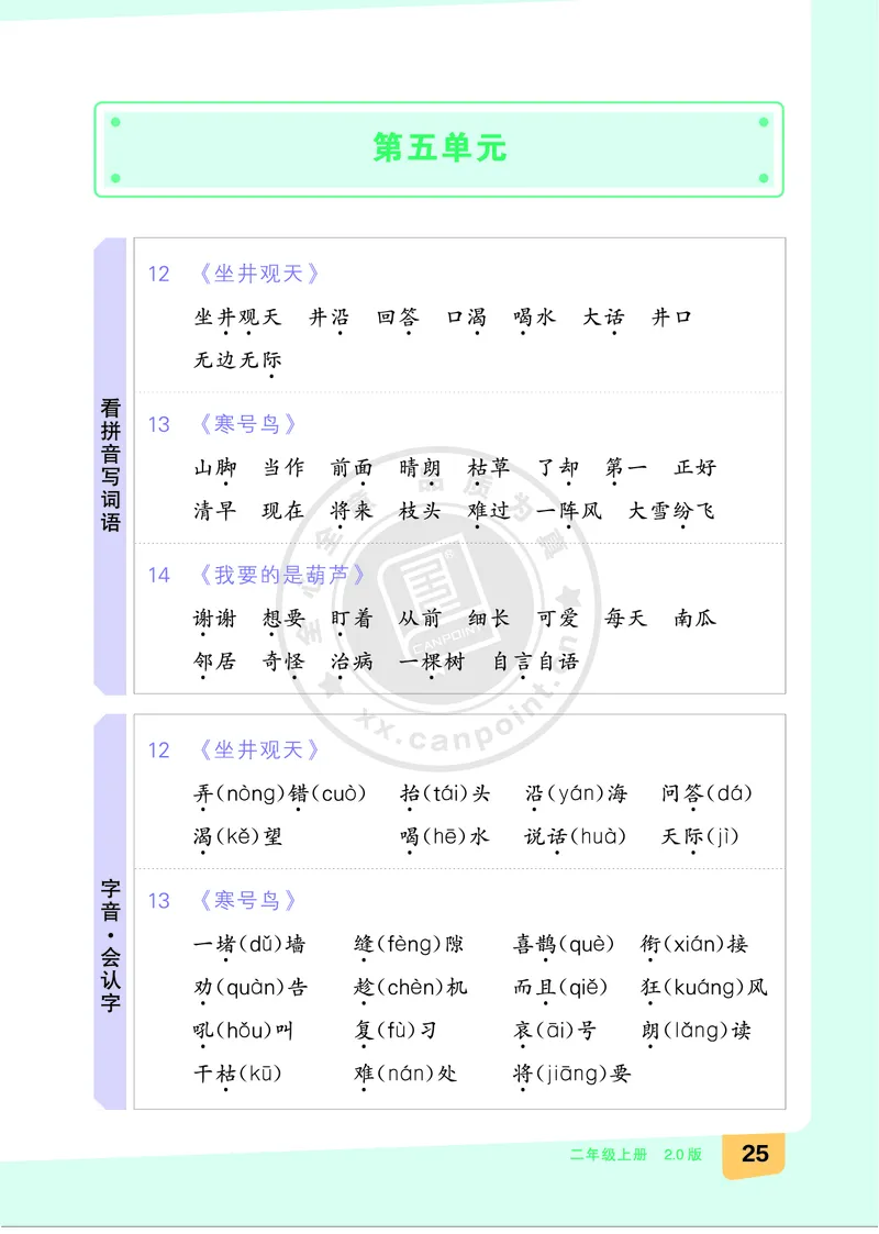 《全品知识梳理》语文2年级上册（RJ）B版_二年级上下册资料_小学二年级学习资料-25年更新版_2-01、小学二年级语文上册_2-1-2、练习题、作业、试题、试卷_电子册类