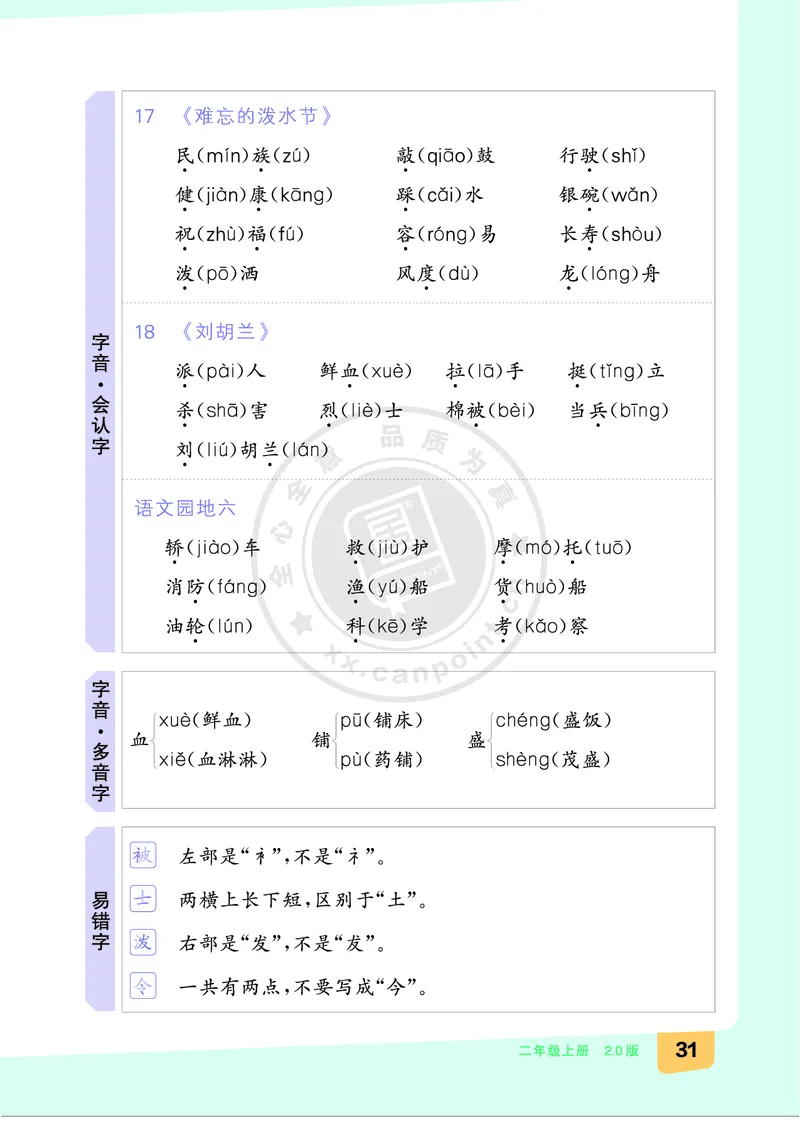 《全品知识梳理》语文2年级上册（RJ）B版_二年级上下册资料_小学二年级学习资料-25年更新版_2-01、小学二年级语文上册_2-1-2、练习题、作业、试题、试卷_电子册类