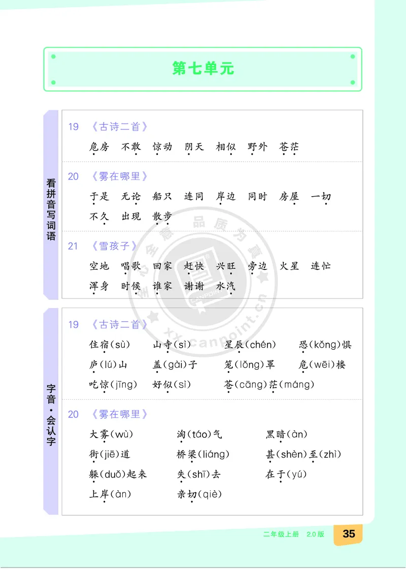 《全品知识梳理》语文2年级上册（RJ）B版_二年级上下册资料_小学二年级学习资料-25年更新版_2-01、小学二年级语文上册_2-1-2、练习题、作业、试题、试卷_电子册类