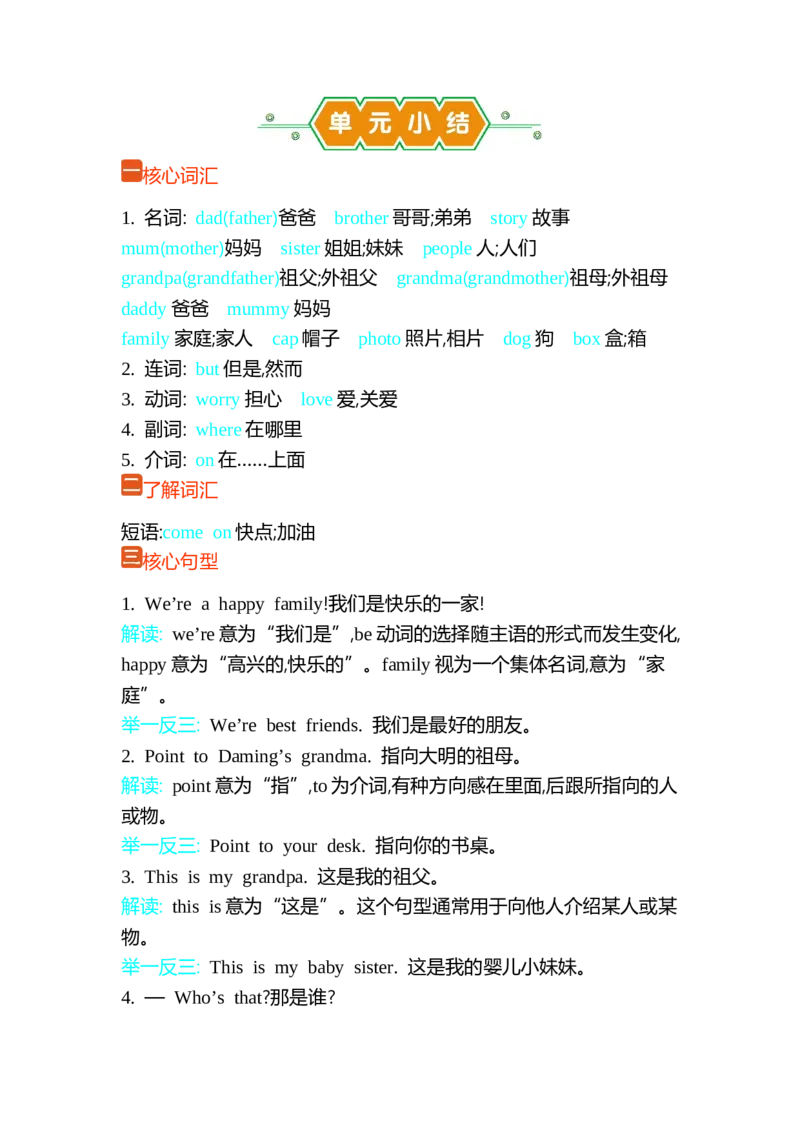 Unit5We'refamily单元小结_三年级上下册资料_三年级上语数英上下册学习资料_3-8-5、小学三年级英语上册_外研版三起点_1、知识点总结