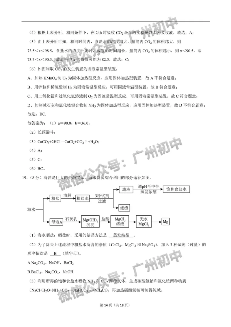 2024南沙区中考一模化学试题答案解析_广州九上月考+期中+期末+一模二模+中考真题_广州2024年中考一模_南沙区